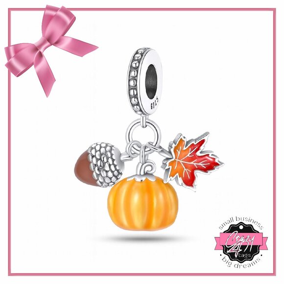 Maple leave, Acorn & Pumpkin Dangle Charm - Picture 1 of 12